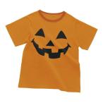 【廃番】ハロウィン コスプレ 仮装 衣装_ハロウィンフェイスTシャツ M オレンジ 1枚_47-38-9-1_8800-5906