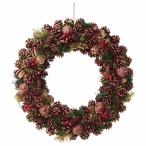 クリスマスリース 玄関 造花_【直径55cm】デラックスナチュラルクリスマスリース レッド 1個_48-48-1-2_8185-3366