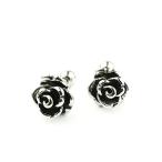 ATK21 両耳用（2個セット） ローズ 薔薇 スタッド ピアス メンズ レディース ステンレス ブラック シルバー アクセサリー (シ