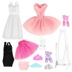 Barwa バレリーナ人形服 バレエ衣装 ダンスドレス コスチューム ミラーチュチュスカート 10セット＝3枚バレ服+3ペアバレエシューズ+