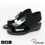 ショッピングサンダル レディース 歩きやすい ポポラーレ POPOLARE レディースサンダル 歩きやすい 5cmヒール きれいめ バイカラーサンダル オープントゥ 履きやすい 靴 ミュール エナメル