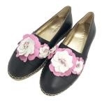 PRADA プラダ スリッポン エスパドリーユ 花モチーフ ブラック系 36 1/2 レディース