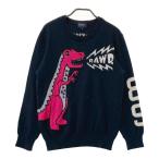 PEARLY GATES パーリーゲイツ  長袖ニットセーター 恐竜 T-REX  ネイビー系 4 ゴルフウェア メンズ
