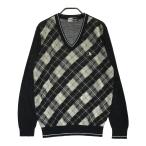 BLACK&amp;WHITE черный and белый вязаный свитер в клетку оттенок черного M Golf одежда мужской 
