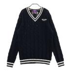 BEAMS GOLF Beams Golf лиловый этикетка V шея вязаный свитер кабель плетеный оттенок черного XL Golf одежда мужской 