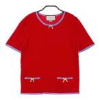 GUCCI グッチ 501400 半袖ニットセーター カシミヤ リボン レッド系 S レディース