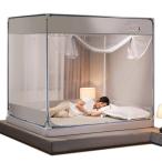 蚊帳 底付き シングルベッド用 ダブルベッド 3ドア設計 かや 密度が高い 蚊帳 ベッド用 畳 大型 キャンプ式 モスキートネット 虫/蚊よけ ムカデ対策 インストー