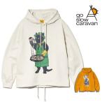 ゴースローキャラバン ヘムスピンドル フーディー スキレット ピザ 猫 プリント スウェットパーカー 裾口 スピンドル ユニセックス 通学 旅行 go slow caravan