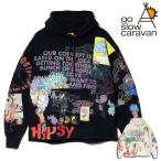 go slow caravan スウェットパーカー 落書き デザイン プリント ヘムスピンドル フーディー ヘビーウェイト ユニセックス トップス アウトドア キャンプ 秋 冬