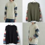 ショッピング在庫処分セール中 【在庫処分 アウトレット セール】 Revo. 袖切替 ニット グラデーションスリーブ ジャガード ブークレ調袖 ルーズニット セーター クルーネック カジュアル