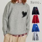 Revo. クールネック ニット ルーズニット ハート柄 ワンポイント ジャガード ステッチ ドロップショルダー ストリート カジュアル オーバーサイズ ユニセックス