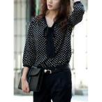 ショッピング水玉 トップス レディース ブラウス シャツ ドット柄 水玉 タイネック リボン　フェミニン ルーズ 大人 春夏