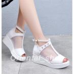 ブーツサンダルレディースオープントゥ厚底メッシュインソール歩きやすいウェッジサンダル夏走れるお洒落シューズ2021夏