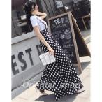ショッピングスカーチョ ワイドパンツレディースサロペット水玉柄オールインワンガウチョスカーチョボトムスゆったり大きいサイズカジュアルズボン夏春2021