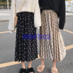 ショッピング水玉 ミモレスカートレディースマキシロングウエストゴムプリーツドット柄水玉フェミニン春夏秋