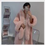 毛皮コート レディース 冬服 アンゴラコート もこもこ 暖かい フェイクファーコート ロング丈ジャケット 韓国風 アウター 上品 大人 着痩せ ファー襟 通勤