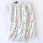 ナルエーレディース長袖春夏パジャマルームウェアワンピースネグリジェ花柄スムース可愛い部屋着ギフト入院いちご柄薄手ホワイトボタン