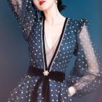 ワンピース ドレス レディース ドット柄シフォンワンピース ドットワンピース ドット柄ドレス シフォンワンピース シフォンドレス ロング