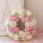 ローズリース リース 壁掛け 壁飾り 造花 フラワーリース ピンク ホワイト インテリアアレンジ ギフト アーティフィシャルフラワー 枯れない 薔薇 かわいい 贈り