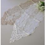 アンティークなレースのテーブルセンター 90ｃｍ（12215）ベージュ ホワイト　ドイリー　テーブルランナー　布製　刺繍　アンティーク風　アンティーク調　可愛
