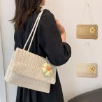 ショルダーバッグ ストローバッグ かご コサージュ付き 肩掛け バッグ 鞄 レディース