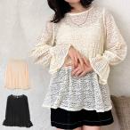 シャツブラウス長袖レースバックリボ...