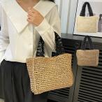 ストローバッグ トートバッグ かごバッグ フリルハンドル 無地 ミニ 小さい バッグ 鞄 レディース
