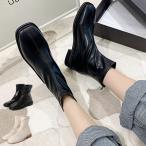 ショートブーツ ブーツ ローヒール  スクエアトゥ PUレザー 革 黒 歩きやすい ジッパー 韓国 シューズ 靴 レディース セール　20220818s