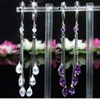 イヤリング レディース 人気 揺れる リング ノンホールピアス ロング 痛くない フープ ジュエリー アクセサリー キュービックジルコニア ダイヤモンドCZ