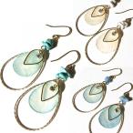 ピアス レディース 螺鈿 らでん 揺れる 人気 トルコ石 手作り フック ハンドメイド シェル 貝殻 原石 天然石 ターコイズ ホワイト ダークブルー