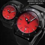 Yahoo! Yahoo!ショッピング(ヤフー ショッピング)腕時計 メンズ　防水 1年保証 GENTY&CO.  46mm ビッグフェイス 腕時計 ブラック＆レッド 交換用ラバーベルト（ブラック）付属 BOX付き