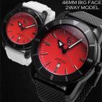 Yahoo! Yahoo!ショッピング(ヤフー ショッピング)腕時計 メンズ　防水 1年保証 GENTY&CO.  46mm ビッグフェイス 腕時計 ブラック＆レッド 交換用ラバーベルト（ホワイト）付属 BOX付き