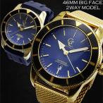 Yahoo! Yahoo!ショッピング(ヤフー ショッピング)腕時計 メンズ　防水 1年保証 GENTY&CO.　 46mm　ビッグフェイス　腕時計 ネイビー＆ゴールド 交換用ラバーベルト（ネイビー）付属 BOXき