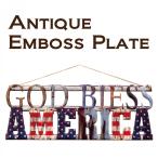 看板　壁面装飾 　ウォールデコレーション　アンティークエンボスプレート ダイカット GOD BLESS AMERICA　アメリカン雑貨