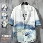 花柄シャツメンズ半袖シャツカジュアルシャツ総柄シャツ和柄アロハシャツス大き...