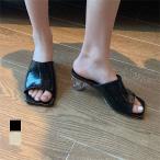 ソフトレザー サンダル 透明 オープントゥ ミュール 太ヒール 厚底  韓国ファッション【ash204-031】【即納：1-5営業日】【送料無料】..