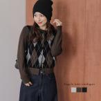 アーガイル柄 ニットカーディガン クルーネック ショート丈  【lsotaw25-1756】【即納：1-5営業日】【送料無料】宅込