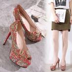 閉店セール　SALE　12cmヒール　オープントゥパンプス　レディース　サンダル　歩きやすい　フルパールビジュー　パンプス