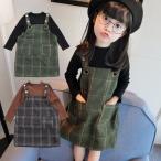 スカート ロンT 女の子 キッズ セットアップ サロペット ボーダー グリーン ブラウン 韓国子供服 メール便送料無料