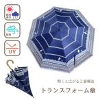 トランスフォーム 傘 レース アリス ウサギ プリント 差すと 大きくなる 晴雨兼用 日傘 長傘 耐風 遮熱 親骨45cm→60cm レディース UVカット スギタ