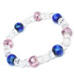 ホタルガラス　ブレスレッド　蓄光ホタルガラス　とんぼガラス　とんぼ玉　水晶ボタンカット　ミルキークォーツ