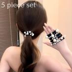 パールラインストーンゴム ５点セット ヘアゴム おしゃれ 可愛い パールゴム まとめ髪 跡がつきにくい