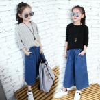 子供服 上下セット ワイドパンツ 長袖 女の子 キッズ服 デニムパンツ 9分丈 ガウチョパンツ 韓国子供服 可愛い おしゃれ 120 130 140 150 160cm