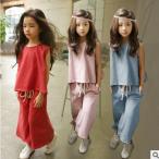 子供服 上下セット キッズ 女の子 ノースリーブ 袖なし ワイドパンツ 韓国子供服 運動服 春 夏 秋 おしゃれ 90 100 110 120 130 140 150cm