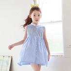 子供服 ワンピース 女の子 スタンドカラーワンピース ストラップ柄  キッズ ノースリーブ 袖なし 夏 韓国子供服 おしゃれ 110 120 130 140 150 160cm