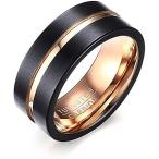 Rockyu アクセサリー タングステン指輪 メンズ シンプル ブラック 黒指輪 8MM 平打つ つや消す ヘアライン加工 マッド質感 超硬通販セール