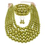 JNF Multi Layer Pearl Strand Costume Jewelry Sets Pearl Statement Necklace Bracelet and Earrings for Women (Aqua pearl Necklace)【並行輸入品】