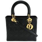 ディオール Christian Dior レディディオール ミディアム カナージュ ハンドバッグ 2way ショルダーバッグ ラムスキン レザー ブラック 黒 ゴールド金具