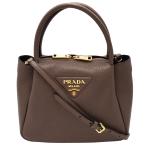 プラダ PRADA ヴィッテロダイノ スモール ハンドバッグ 2way ショルダー 1BC145 斜め掛け ミニ レザー グレー ブラウン トライングルロゴ