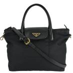 プラダ PRADA トライアングルロゴ 2way トートバッグ ショルダーバッグ ナイロン レザー ブラック 黒 ゴールド金具 ハンドバッグ 三角ロゴ